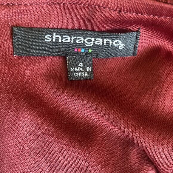 Sharagano Burgundy Lace Overlay shift Dress Bell Sleeve size 4 - Picture 6 of 6
